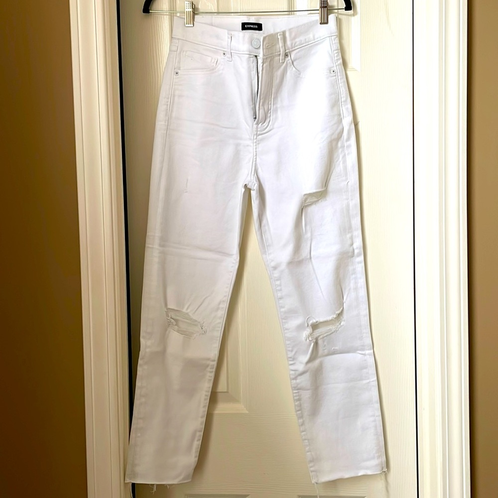Express White Mom Jeans